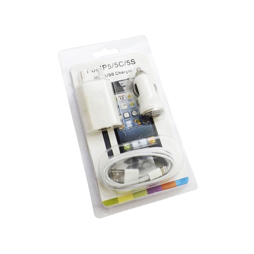 Kit 3 em 1 Carregador cabo Lightning e Carregador Veicular