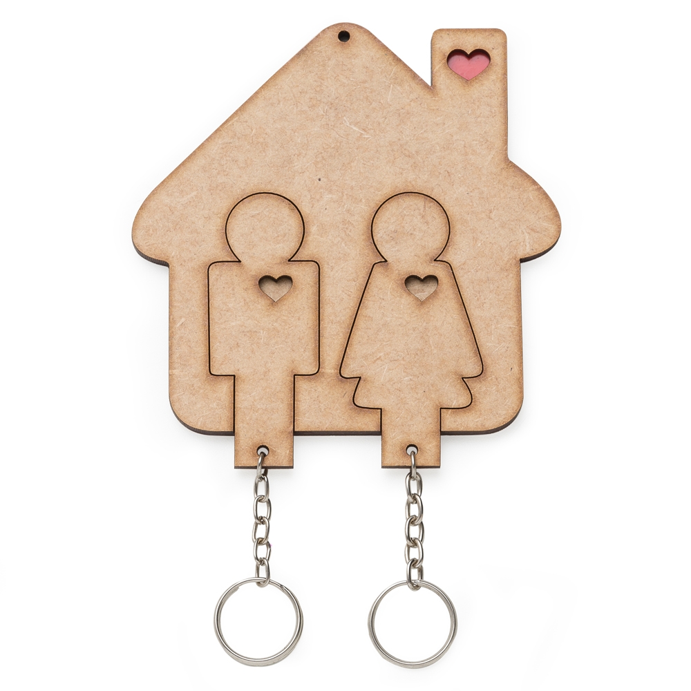 Porta Chaves Casinha com Chaveiro Formato Casal