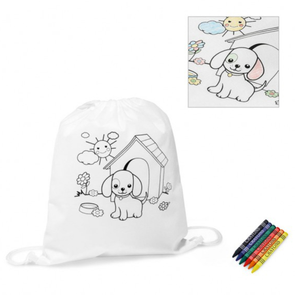 Sacola tipo mochila para colorir em non-woven